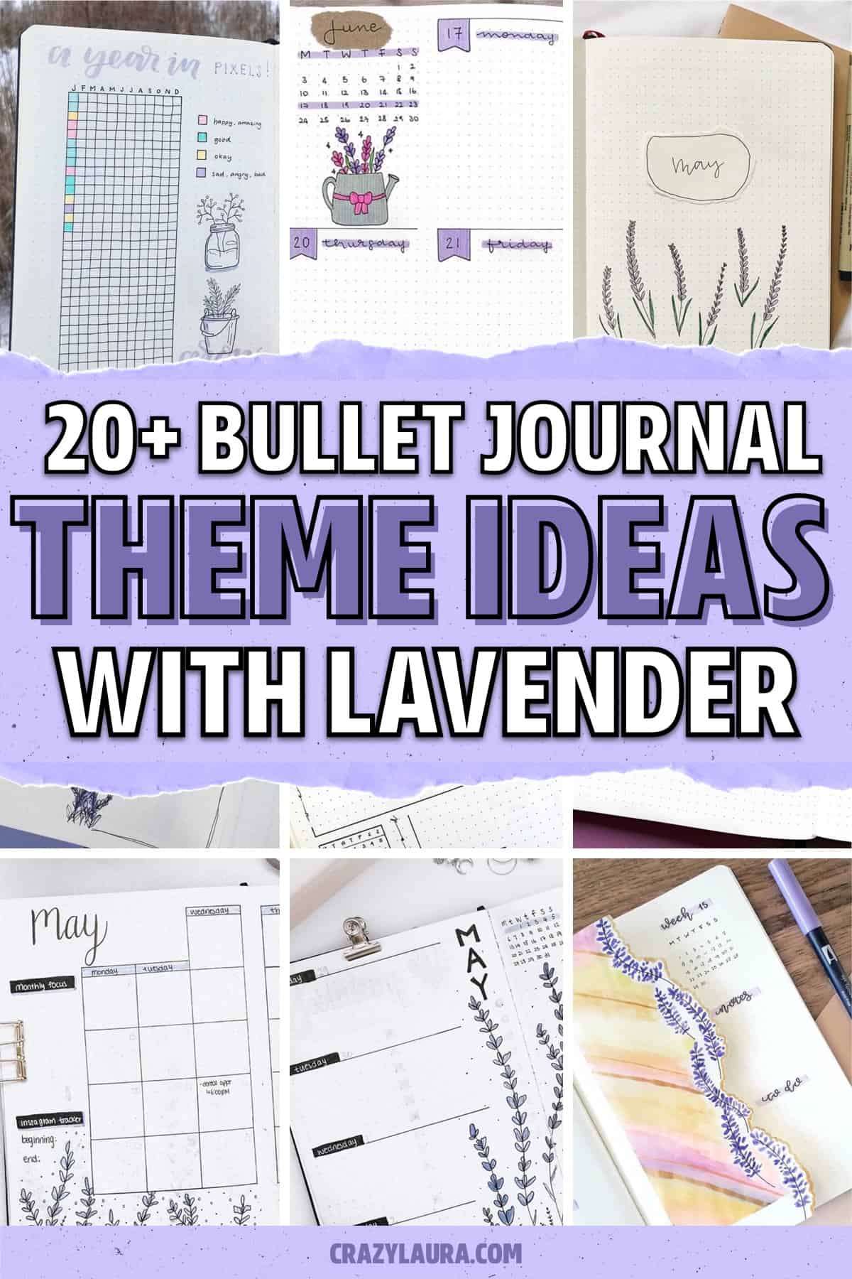 dot journal theme pages with lavender