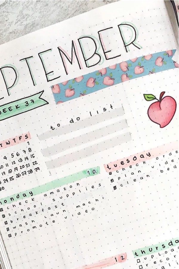 pastel weekly spread with peach doodle