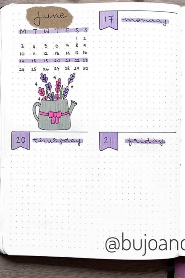 purple lavender bullet journal page