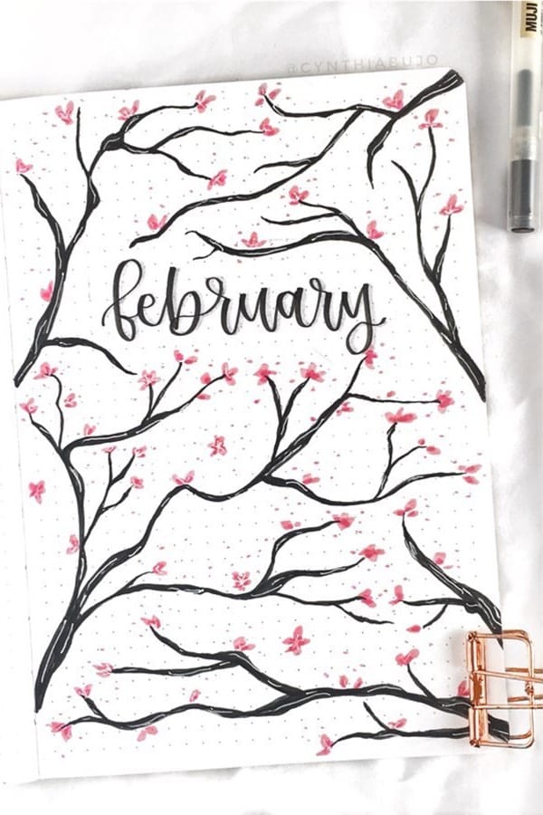 bullet journal cover with cherry blossom theme