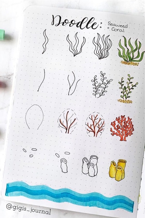 doodle tutorial with seaweed and coral