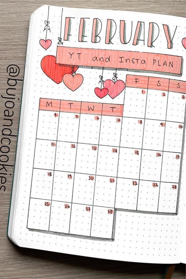 monthly planner with heart theme