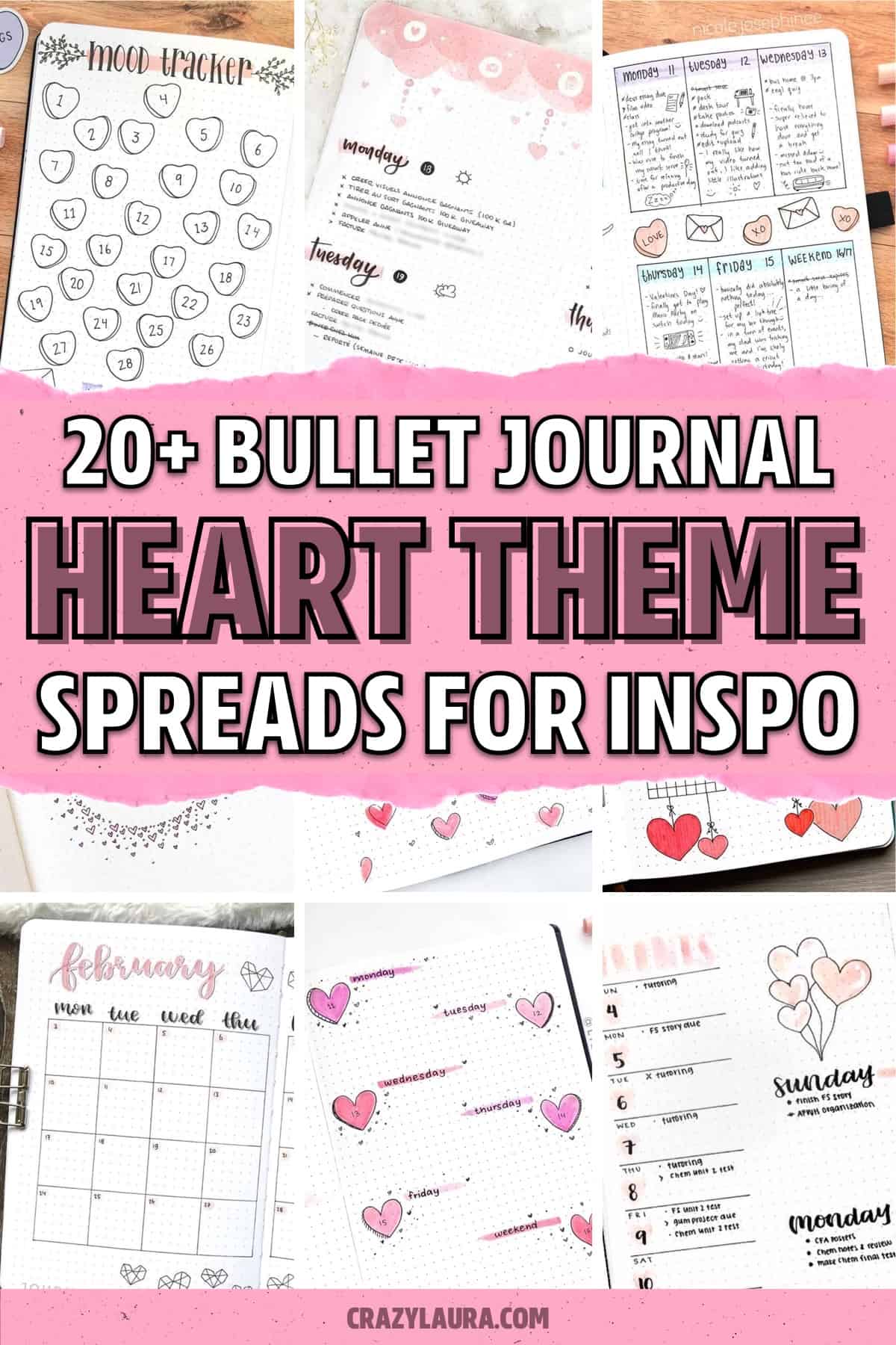 journal spread layouts with hearts