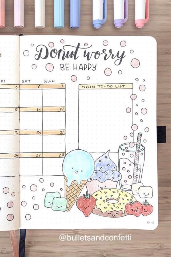 bujo monthly log with ice cream doodles