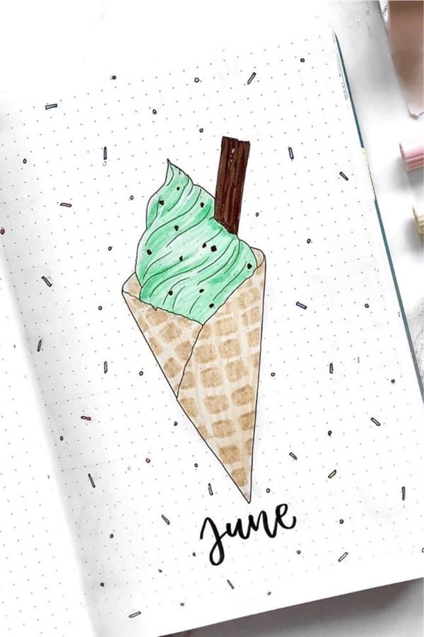 bullet journal cover spread with ice cream theme