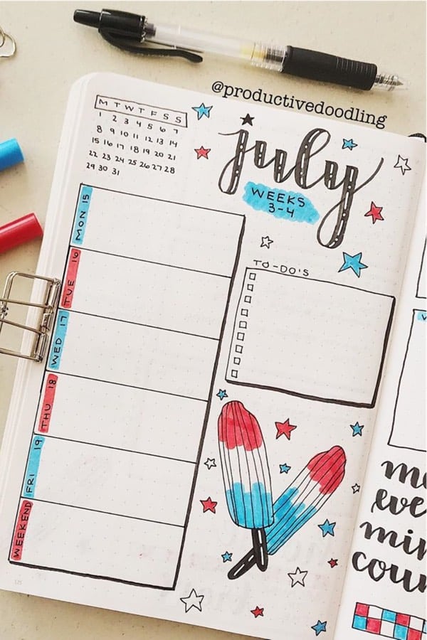 july weekly spread with popsicle