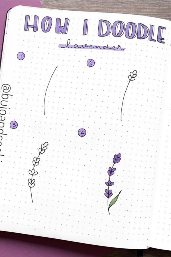 lavender themed bujo doodle tutorial
