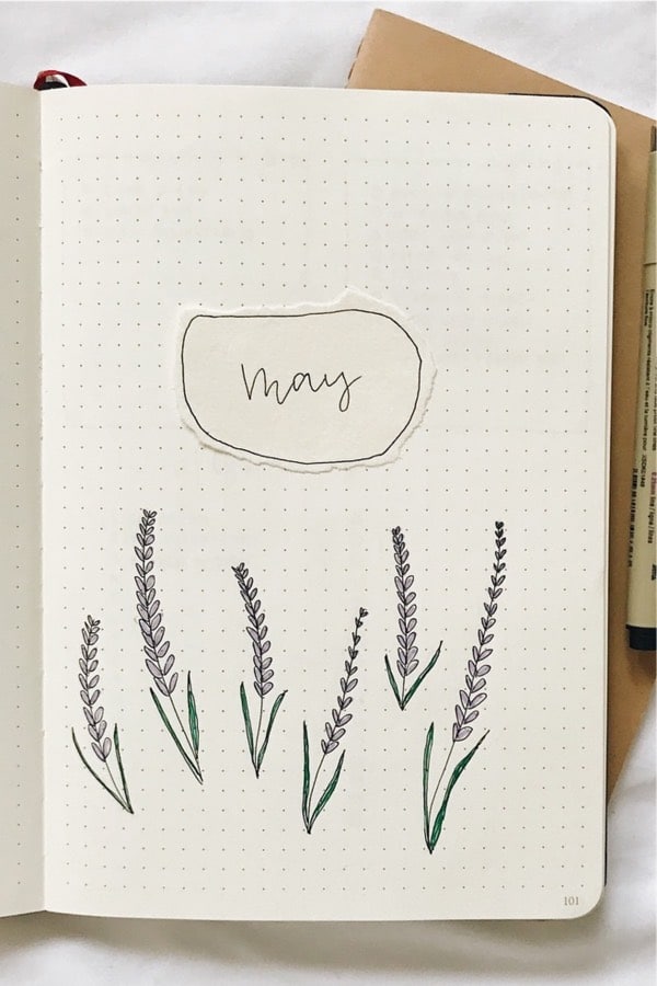 monthly cover spread with lavender theme