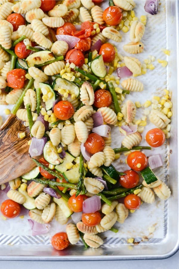 dinner sheet pan meal with gnocchi