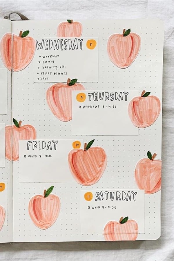 bujo layout with peach theme