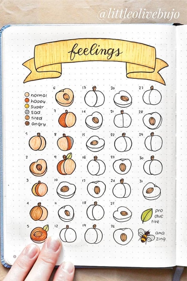 bullet journal tracker with peach drawings