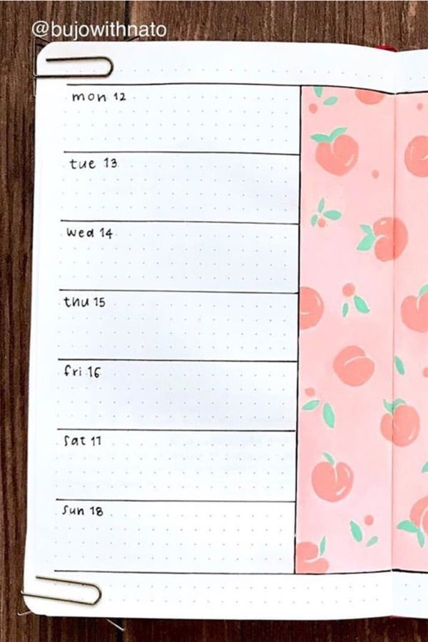 bujo layout with peach decoration