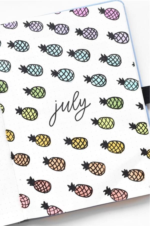 colorful pineapple bullet journal spread