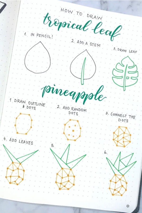 pineapple bullet journal doodle tutorial