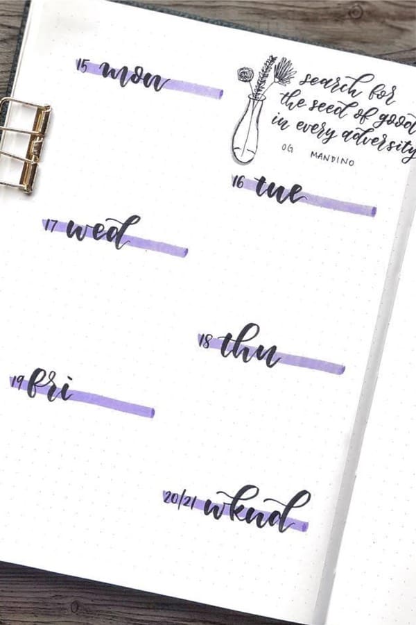 bujo page with lavender theme