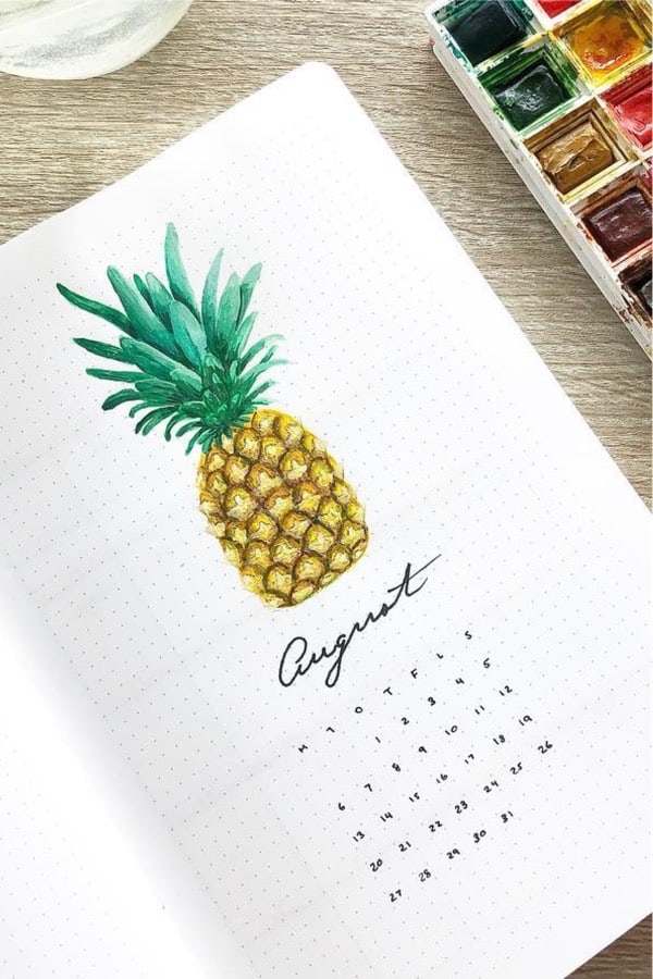 watercolor pineapple bullet journal cover