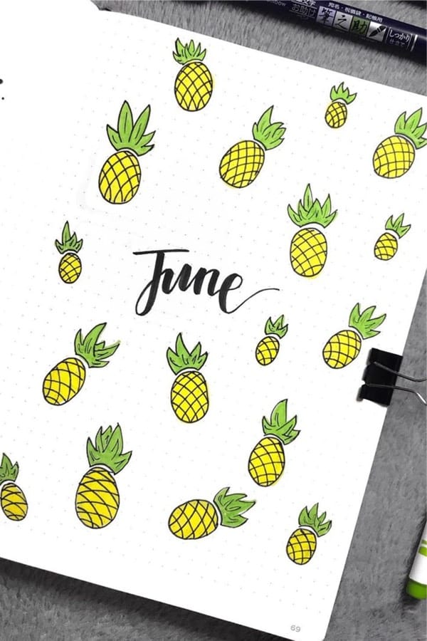 bujo cover page with pineapples