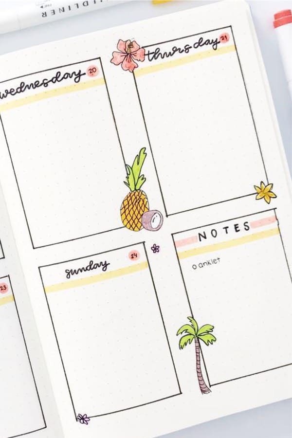 bujo spread with tropical theme