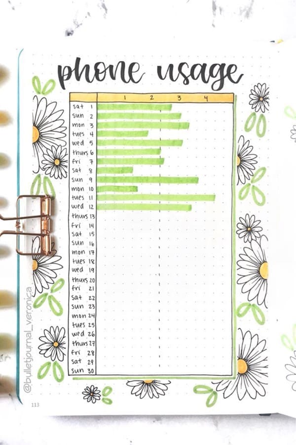 bujo phone tracker with flower theme