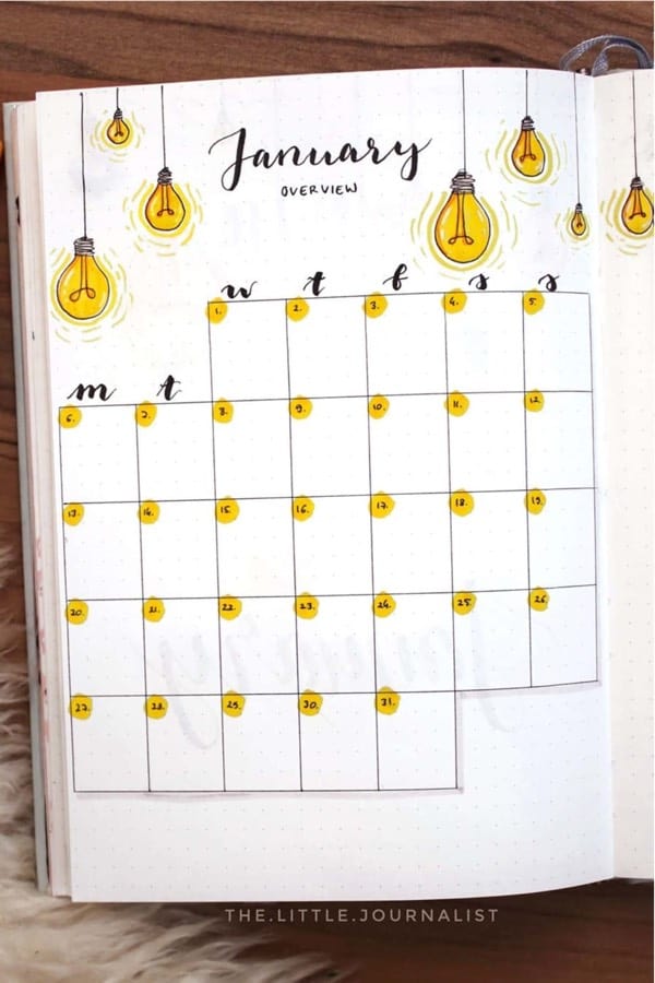monthly spread with hanging light doodles