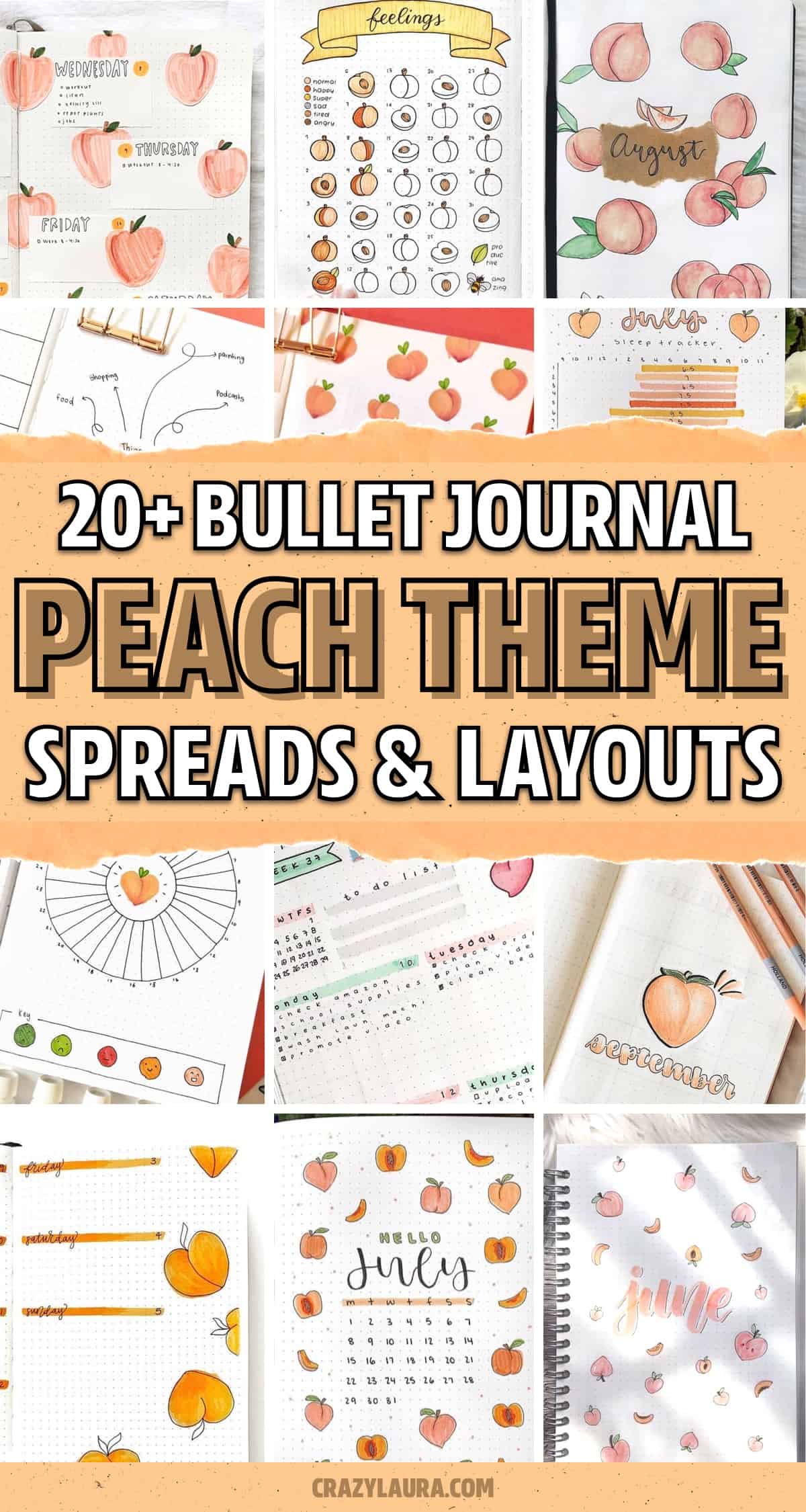 bullet journal pages with peach themes