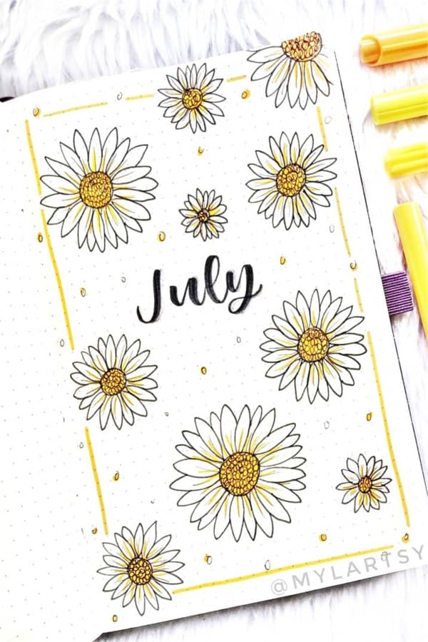 journal cover page with daisy flowers
