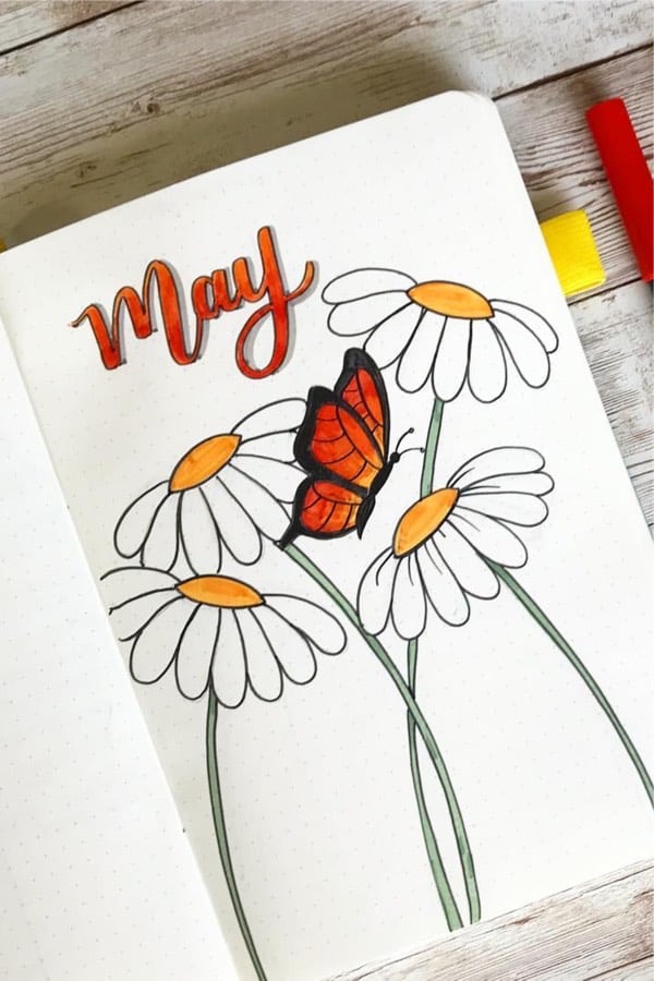 bujo cover with flower doodles