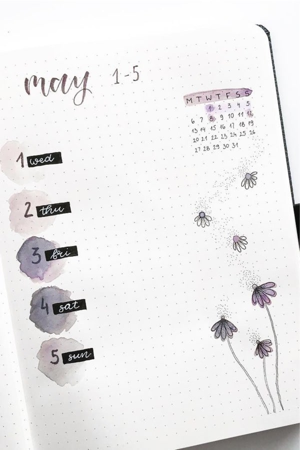 purple flower weekly spread