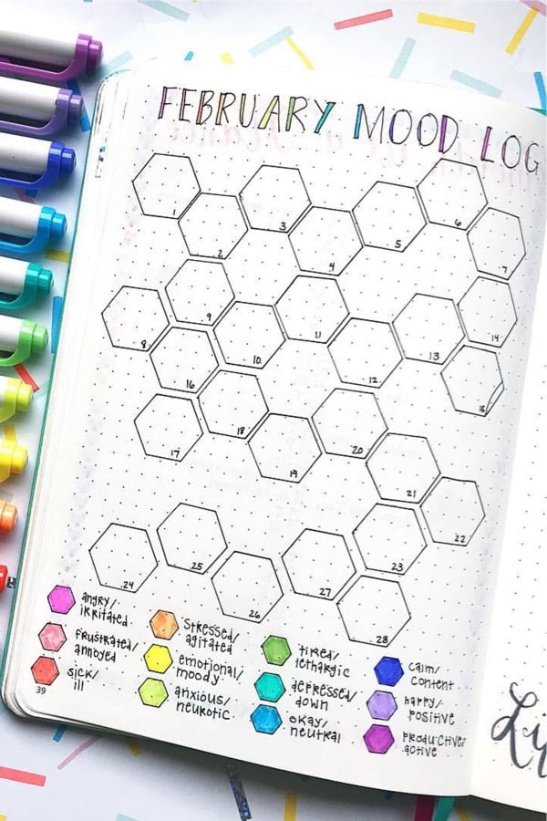 bullet journal log with rainbow colors