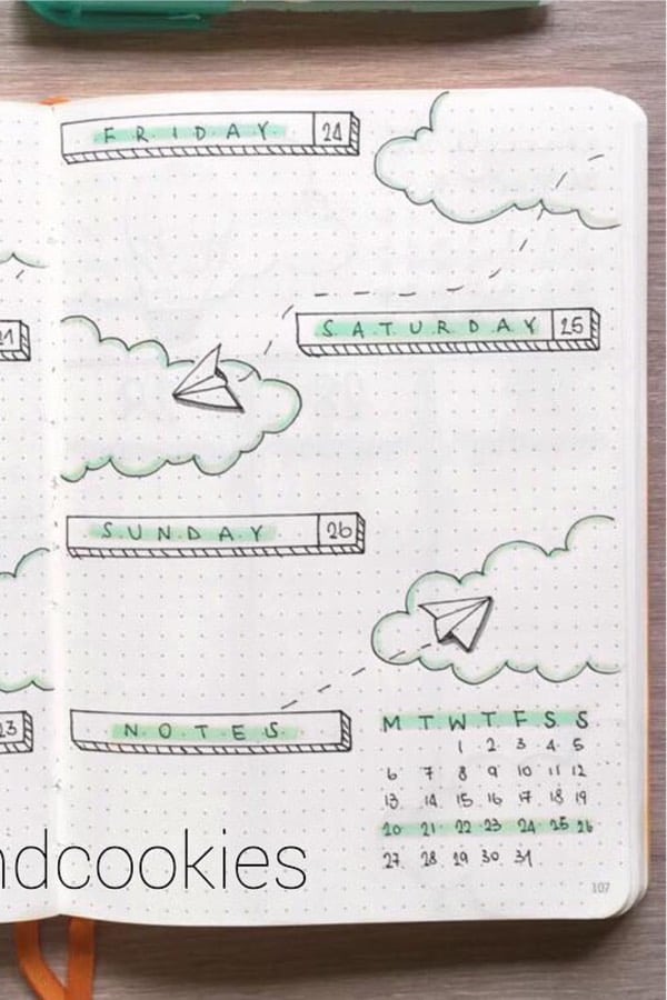 weekly spread with plane doodles