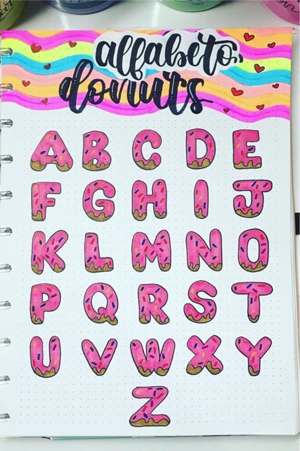 bullet journal alphabet with donuts