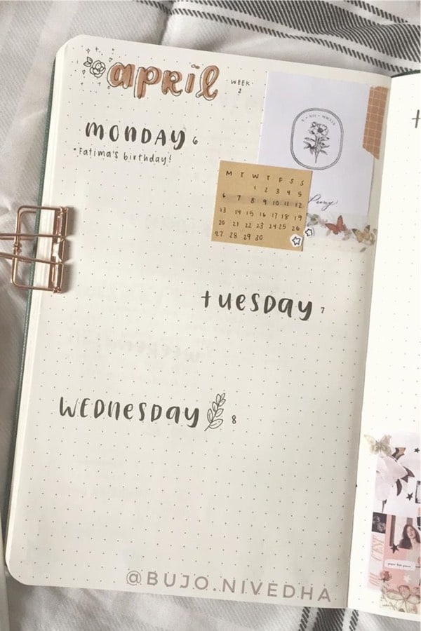 april bullet journal spread with craft paper