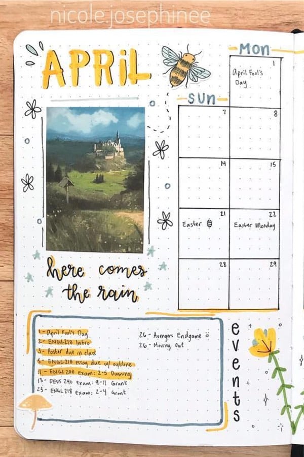 scrapbook themed bujo monthly layout