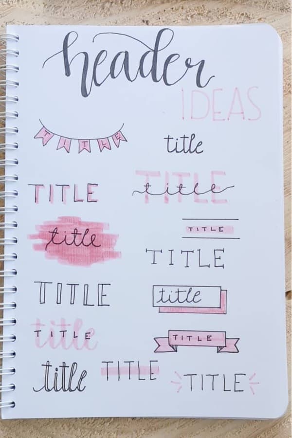 simple pink colored bujo title