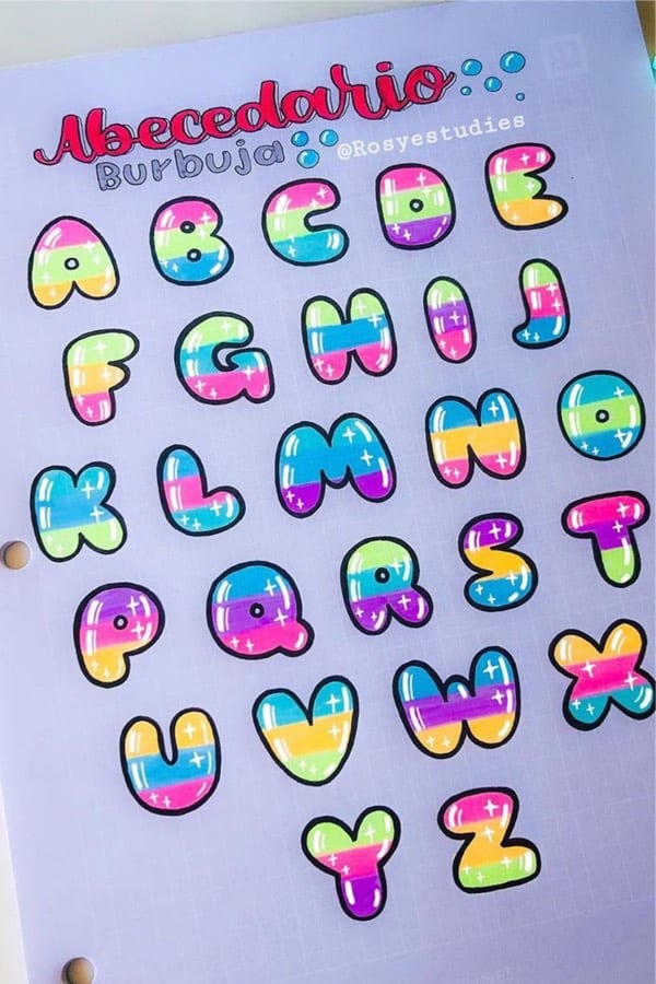 colorful bullet journal font example