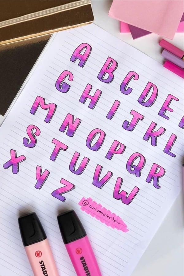 pink alphabet inspiration for bullet journal