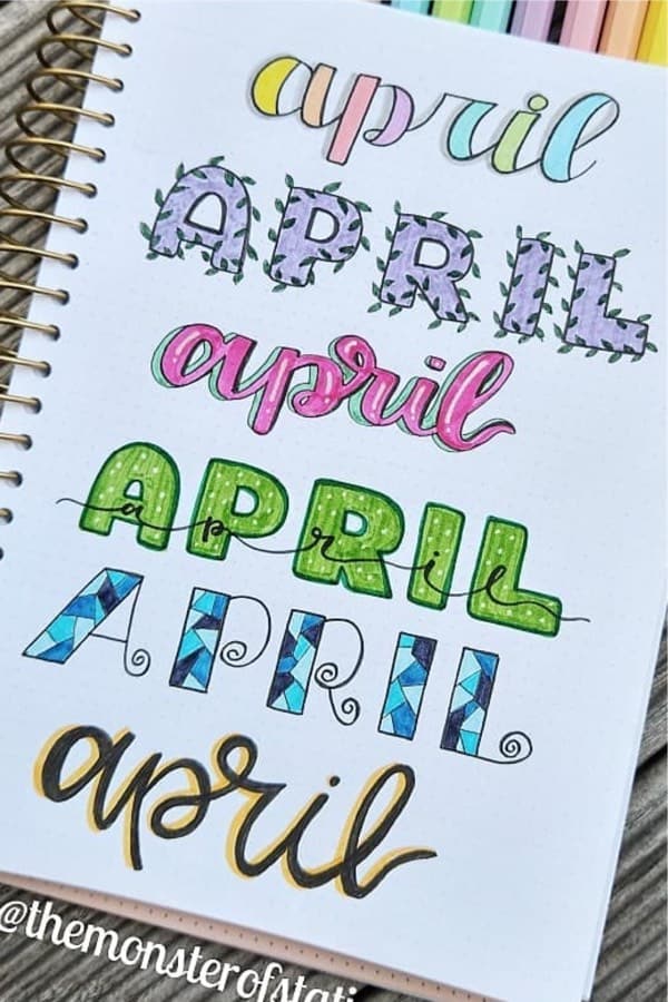 bujo title examples for april