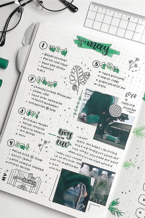 green themed scrapbook spread