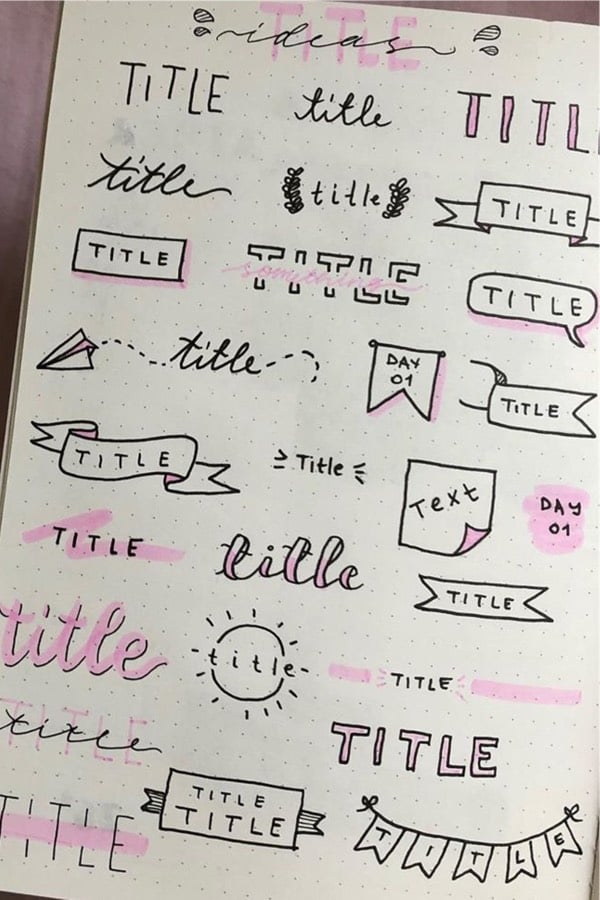 best hot pink bullet journal title examples