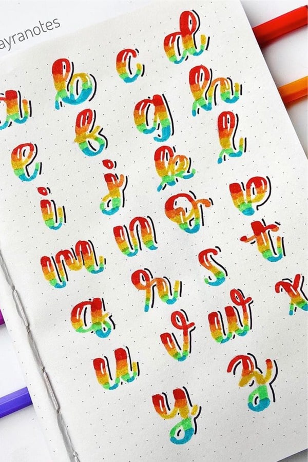 bullet journal font with rainbow colors