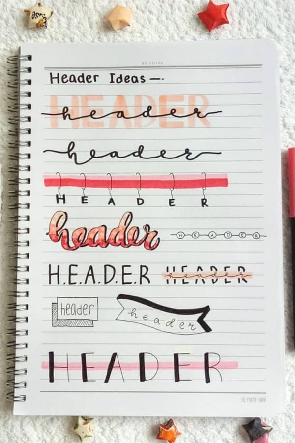 peach colored header examples for bujo