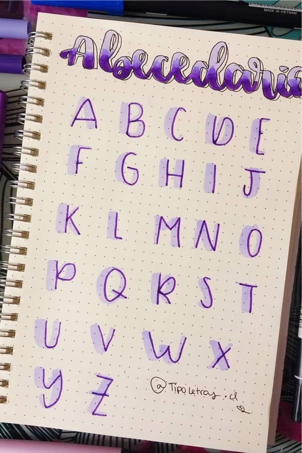 single line purple bujo font