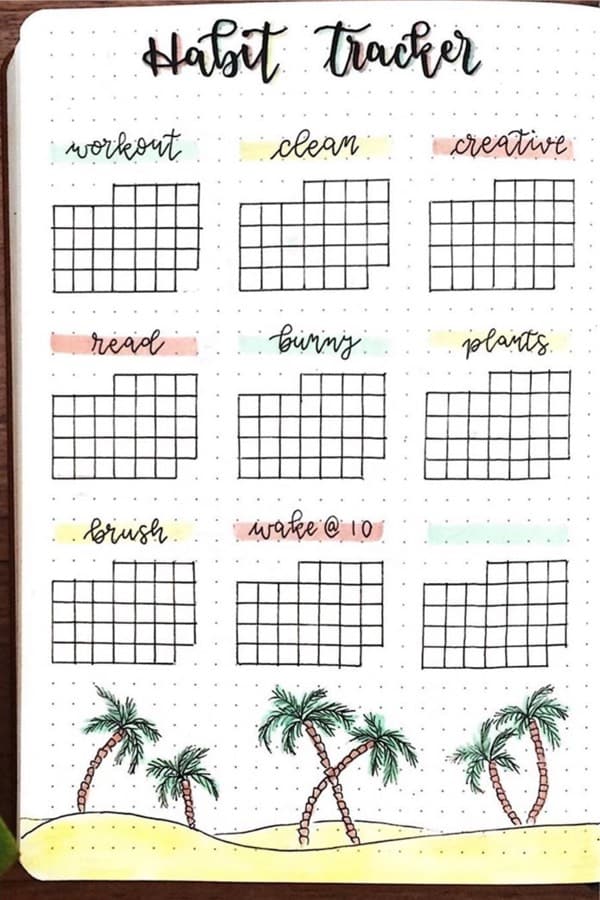 habit tracking spread with palm trees