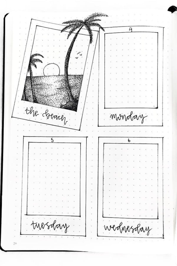 weekly spread with palm tree doodles