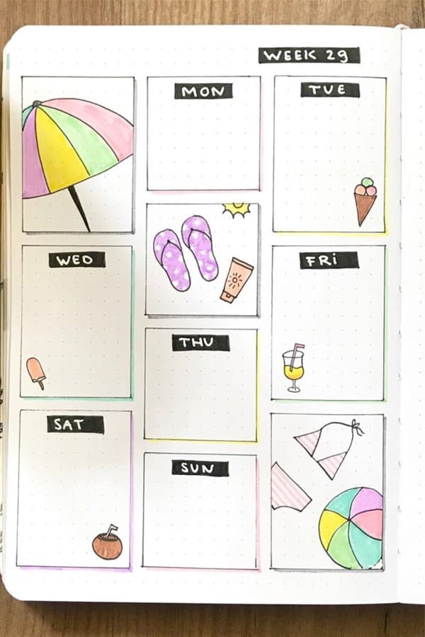 best bujo layouts with beach theme