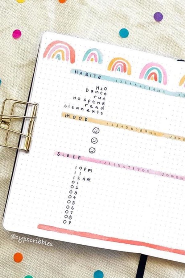 tracking spread with boho rainbow decoration