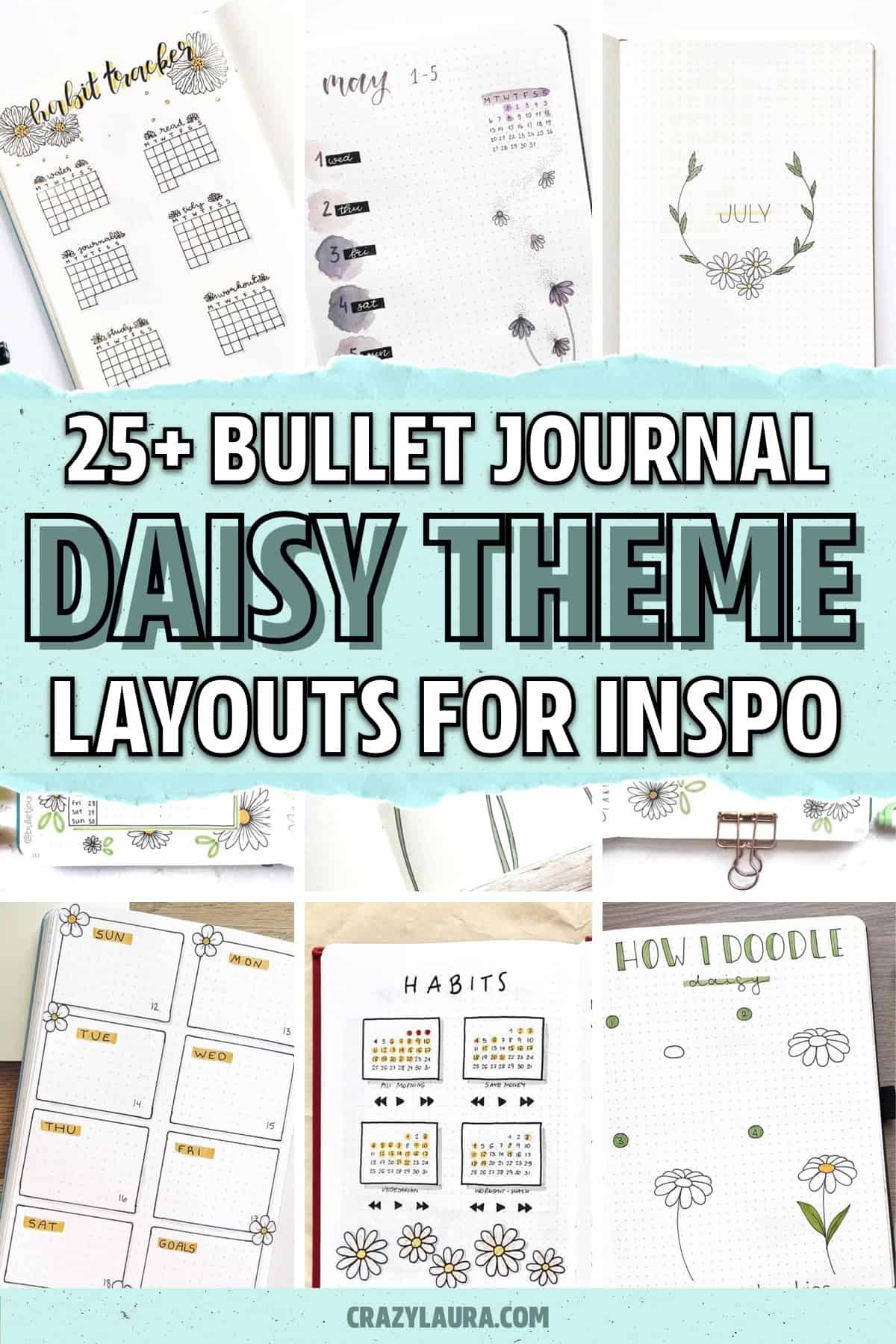 journal page layouts with daisy flower theme