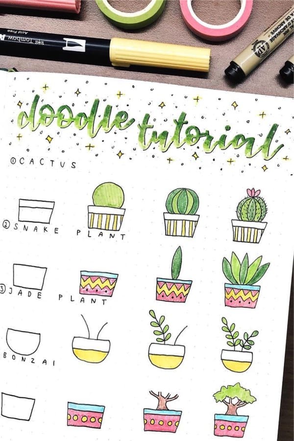 step by step potted plant doodle ideas
