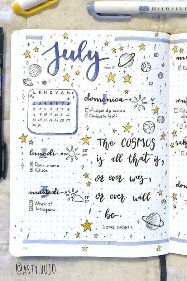 cute bujo layout with star drawings