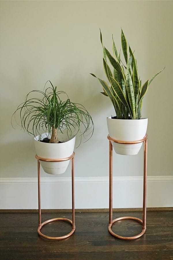 round planter stand with copper tutorial